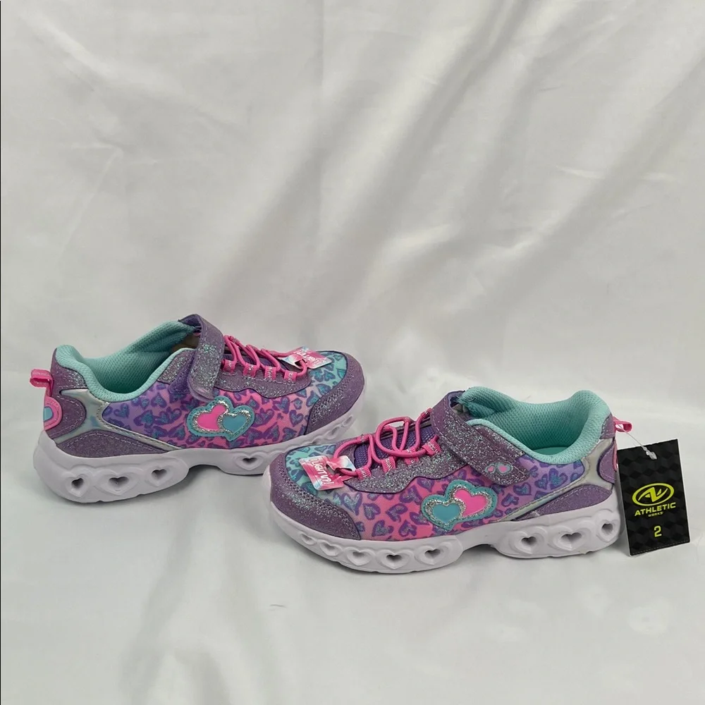 Athletic Works - Girl’s Light Up shoes - Size 2 - Pink Purple Leopard - NWT - Picture 3 of 11